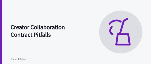 Card summarizing creator collaboration contract problems: signatures, rights, reuse. Creator collaboration problems: missing signatures, perpetual terms and unpaid reuse