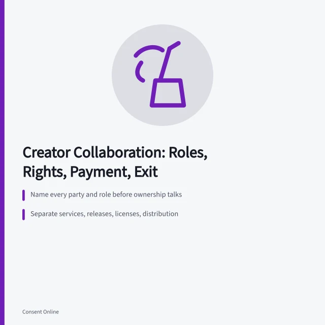 Guide to creator collaboration contracts, roles, rights, payment, and exit terms. Creator collaboration guide: roles, releases, deliverables, payment, approval, credits, licenses, reuse, and exit
