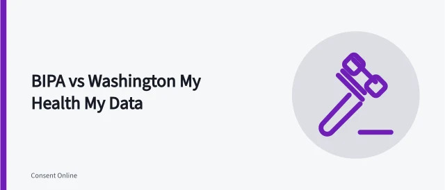 Card comparing Illinois BIPA and Washington My Health My Data face scan rules. Illinois BIPA compared with Washington My Health My Data for face scans