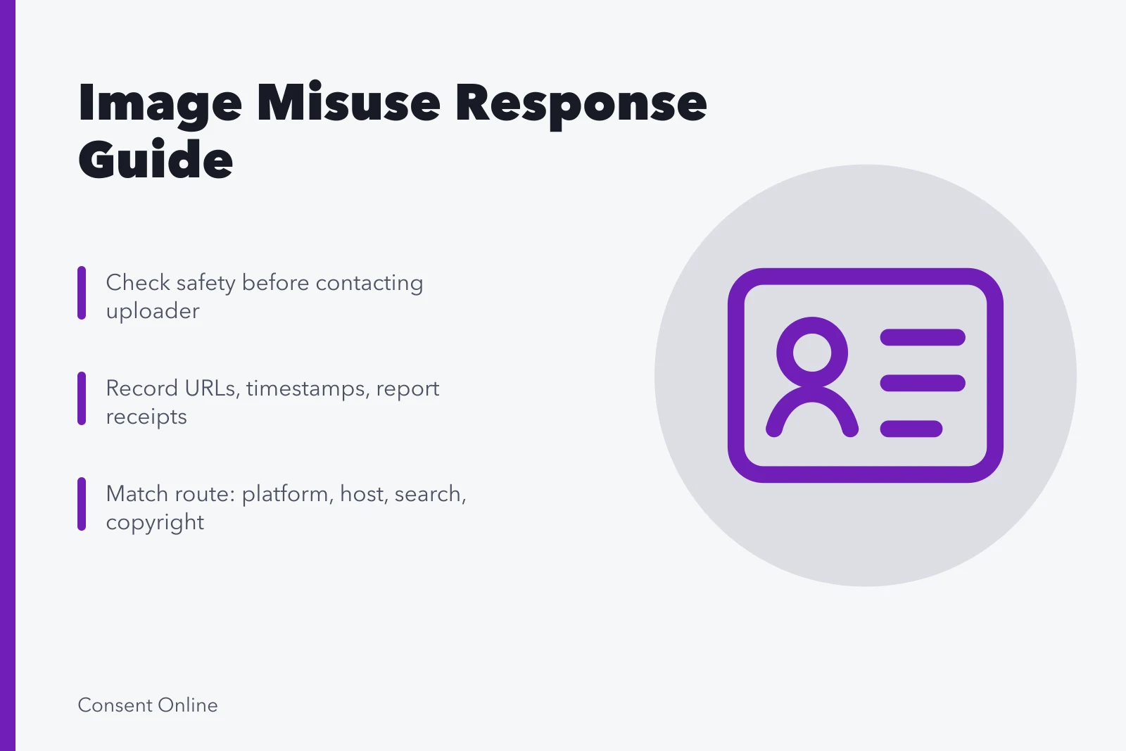 Guide to responding to image misuse with safety, evidence, and reporting steps. Image misuse response guide: safety, evidence, platform reports, host notices, search results, copyright