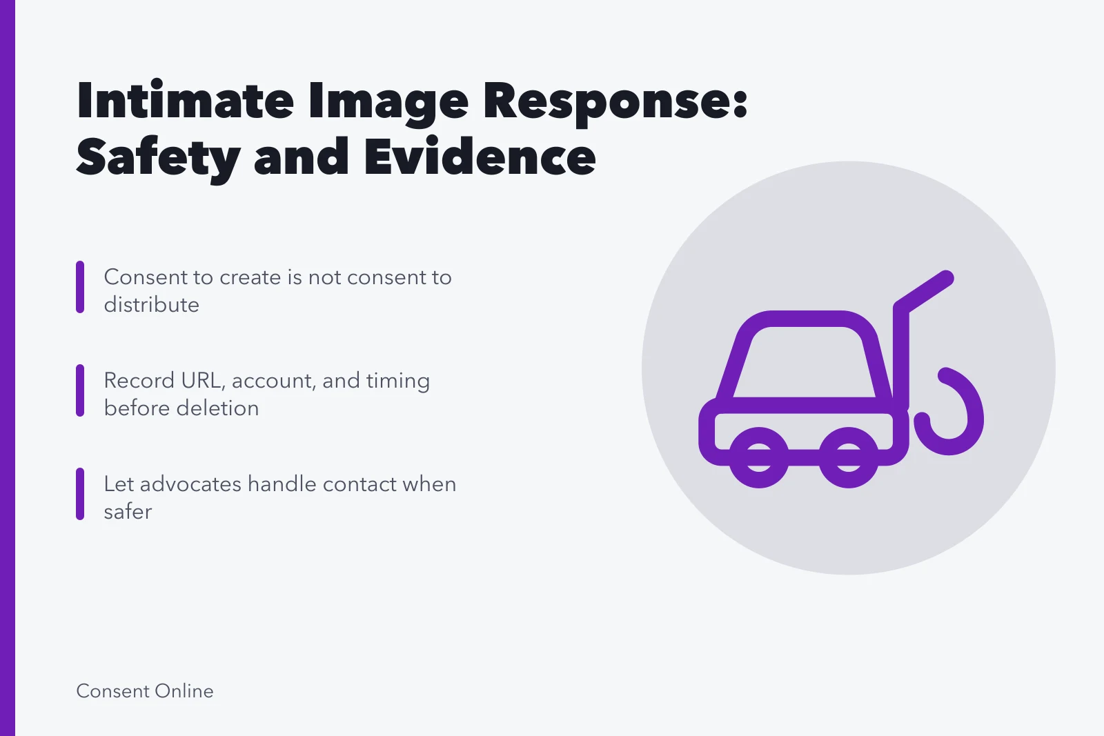 Card on intimate image response safety, evidence, and support steps. Intimate image response problems: rushed deletion, unsafe contact and false helpers