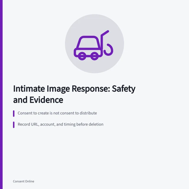 Card on intimate image response safety, evidence, and support steps. Intimate image response problems: rushed deletion, unsafe contact and false helpers