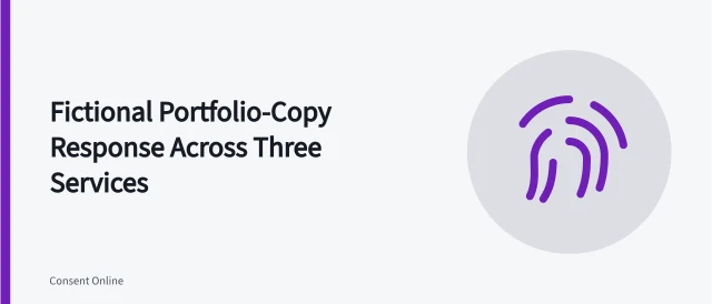 Illustration of a multi-service copyright takedown workflow with case tracking. Coordinating a fictional unauthorized portfolio-copy response across three services case
