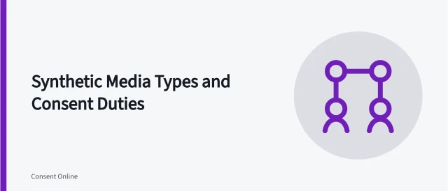 Comparison chart of synthetic media types, consent questions, and audience risks. Synthetic media types compared: composite, face swap, avatar, voice clone and impersonation